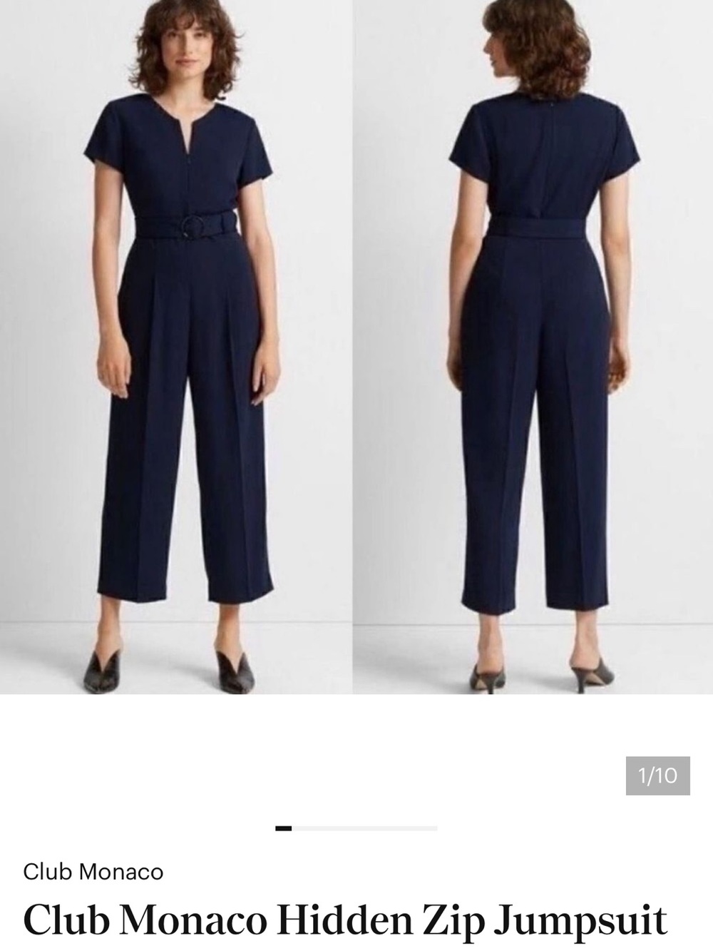 Club Monaco Navy Belted Short-Sleeve Jumpsuit